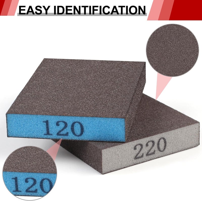 YNZDRWA 8 Pack Sanding Sponge, Washable and Reusable Sanding Blocks for Drywall Wood Metal Furniture, 60/80/120/220 Grit Sandpaper Block Assortment - Image 4